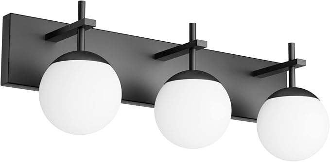 RALBAY 3‑Light Matte Black Vanity Light with Milky Glass (24")